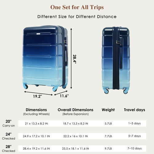 3-piece Luggage 20 Inches With USB Port - Miami beauty1