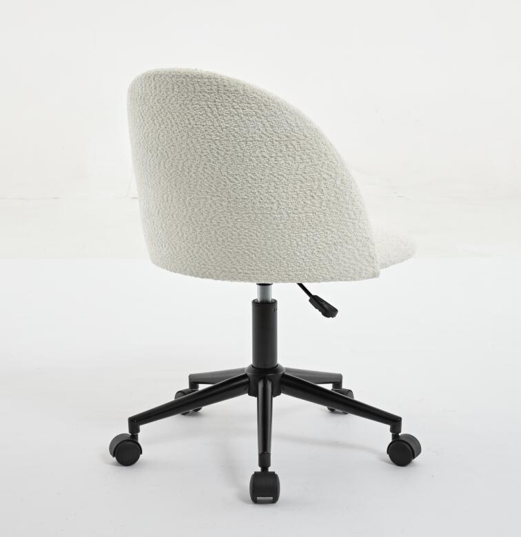 Velvet fabric office chair, mid back adjustable rotating computer chair, black legs, cushioned office chair with wheels ,White
