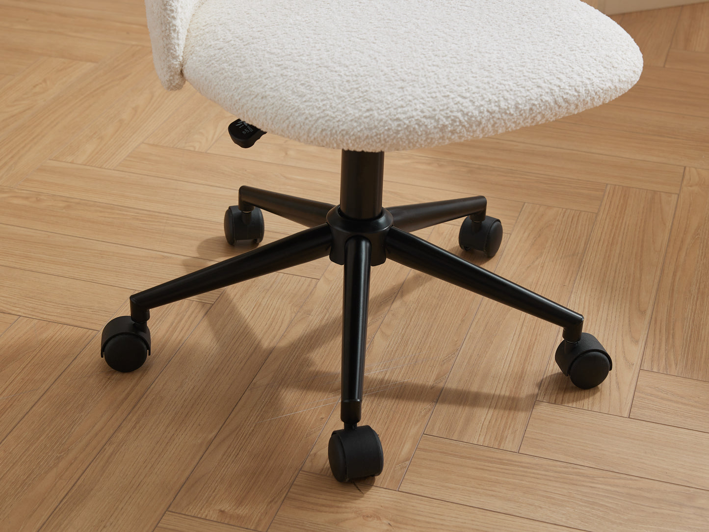Velvet fabric office chair, mid back adjustable rotating computer chair, black legs, cushioned office chair with wheels ,White