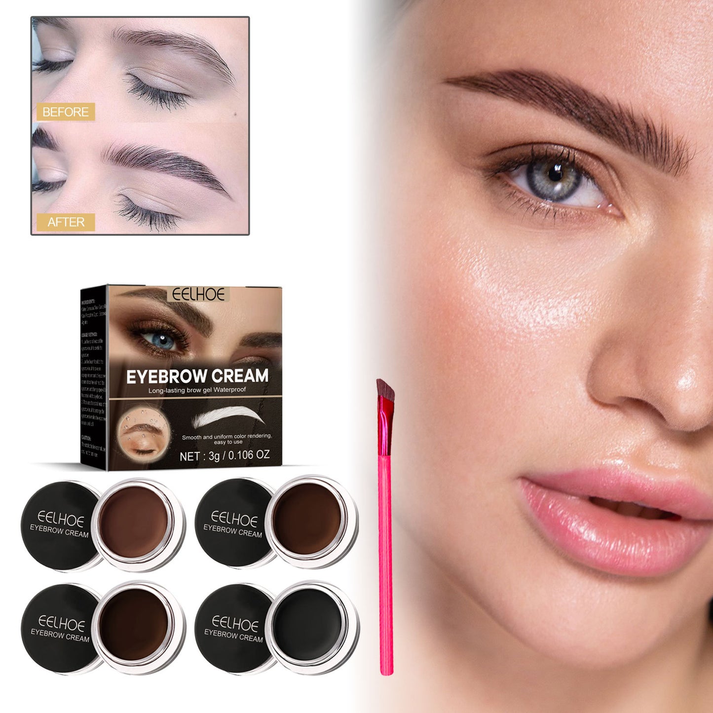 EELHOE Eyebrow Tint Light Brown Smooth, Color-resistant, Waterproof, Non-smudge, Creating A Three-dimensional, Long-lasting, Natural, Wild Brow Balm