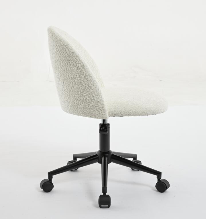 Velvet fabric office chair, mid back adjustable rotating computer chair, black legs, cushioned office chair with wheels ,White