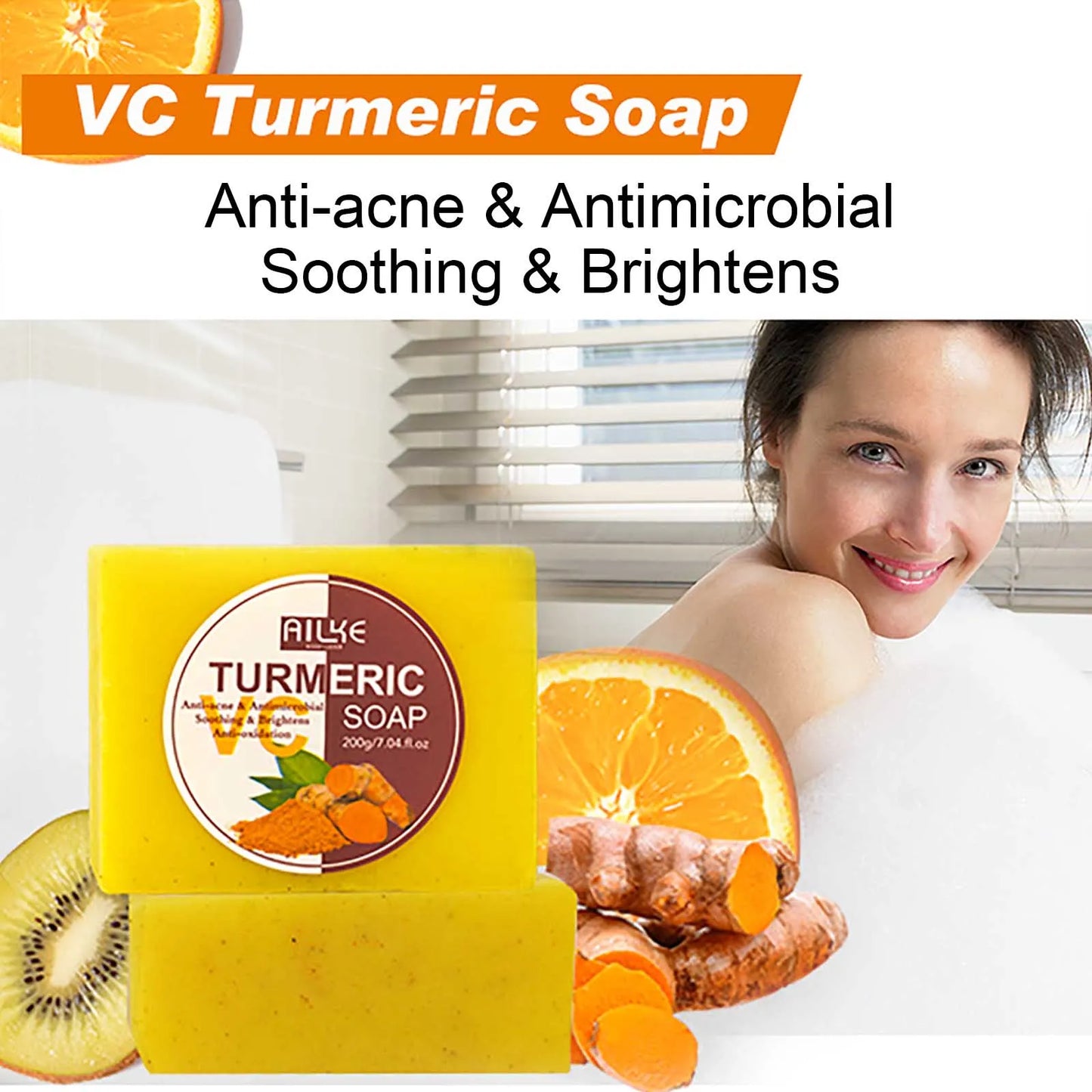 AILKE Natural Turmeric Soap for Face & Body, Lighten, Clean Stains, Brighten Skin Tone, Reduce Acne, Age Spot, Black Spot