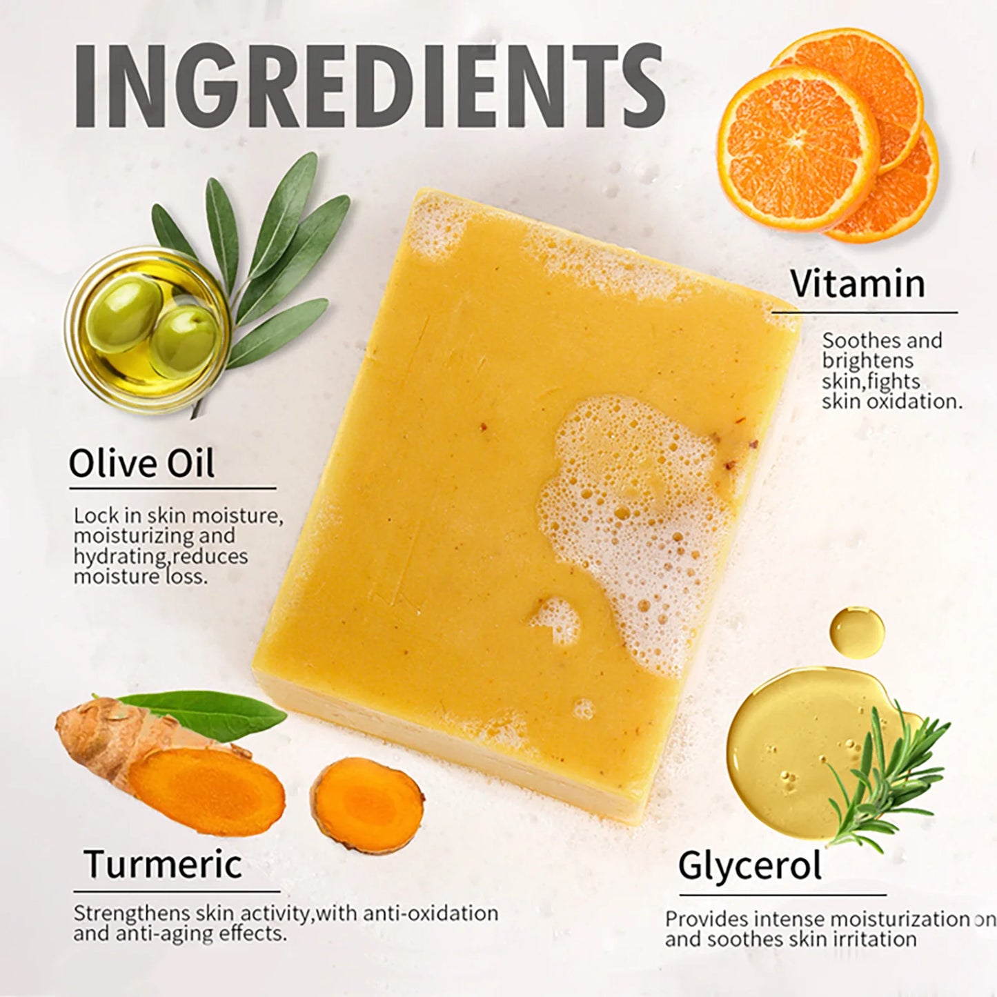 AILKE Natural Turmeric Soap for Face & Body, Lighten, Clean Stains, Brighten Skin Tone, Reduce Acne, Age Spot, Black Spot
