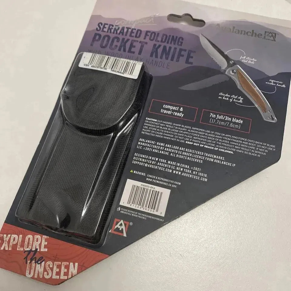 Avalanche Stainless & Wood Handle Linerlock Folding Serrated Blade Knife 3β - Miami beauty1