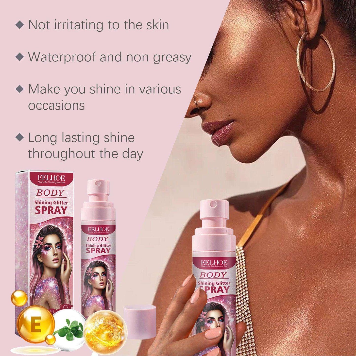 Eelhoe Stage Makeup Glitter Spray Facial Clavicle Brightening Glitter Natural Stereoscopic Long-Lasting Highlighter Spray - Miami beauty1