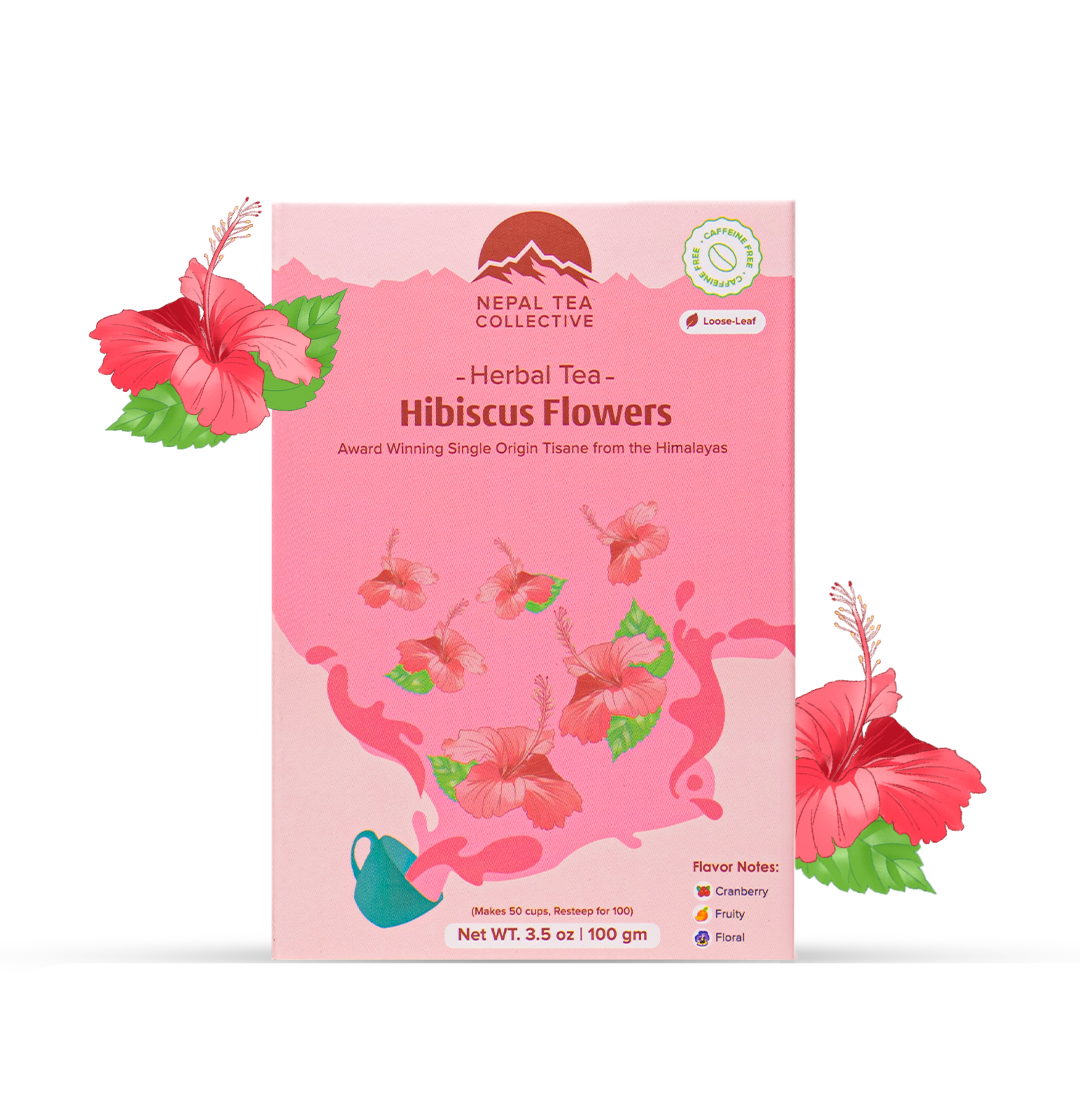 Nepal Tea Collective Hibiscus Flowers tea package on a white background