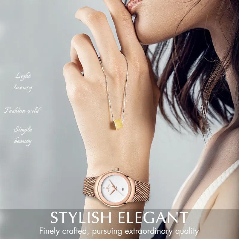 NAVIFORCE Watch Women Fashion Dress Quartz Watches Lady Stainless Steel Waterproof Wristwatch Simple Girl Clock Relogio Feminino - Miami beauty1