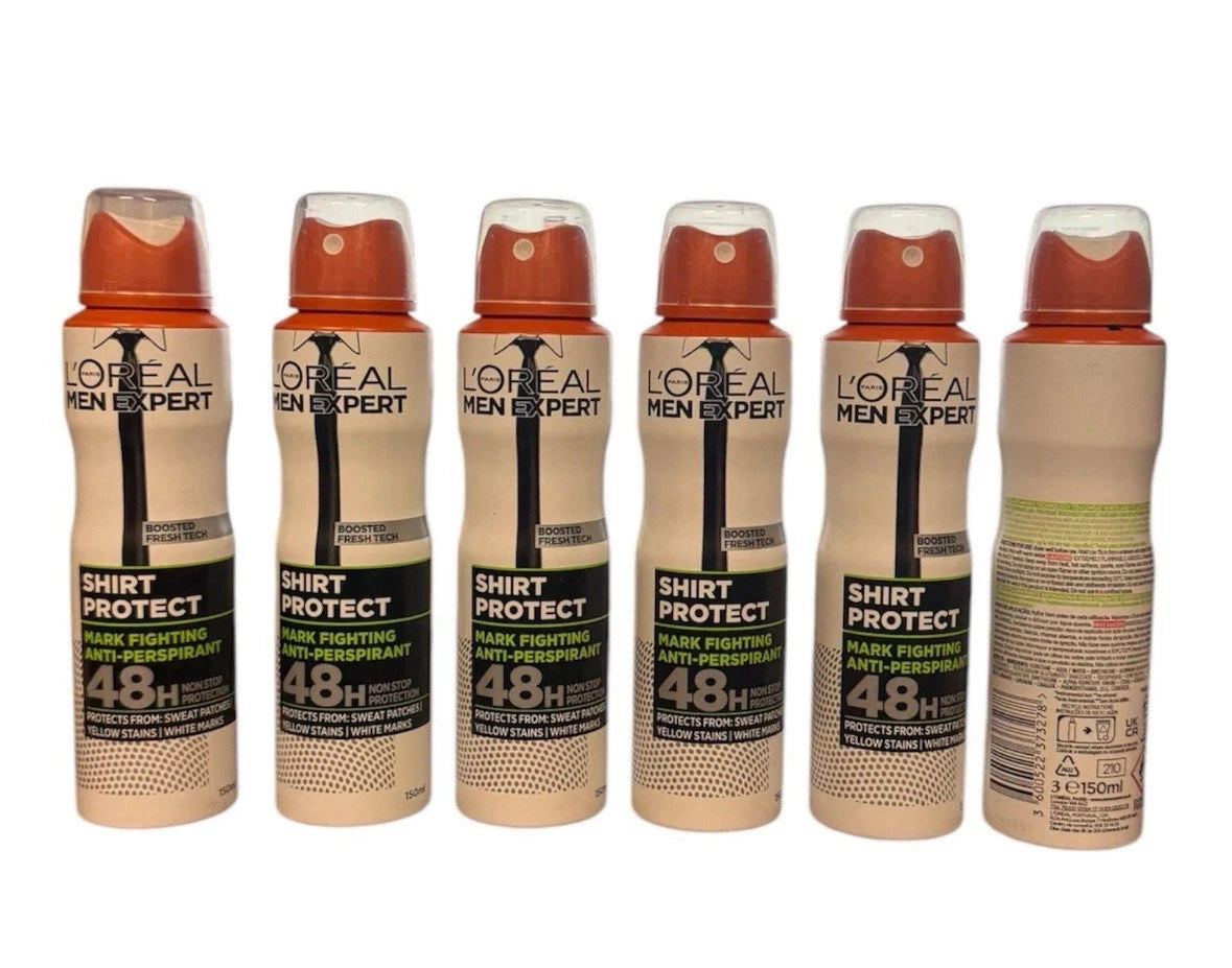 L'Oreal Men Expert SHIRT PROTECT Antiperspirant Spray 150 ML Each 6 Packs✅