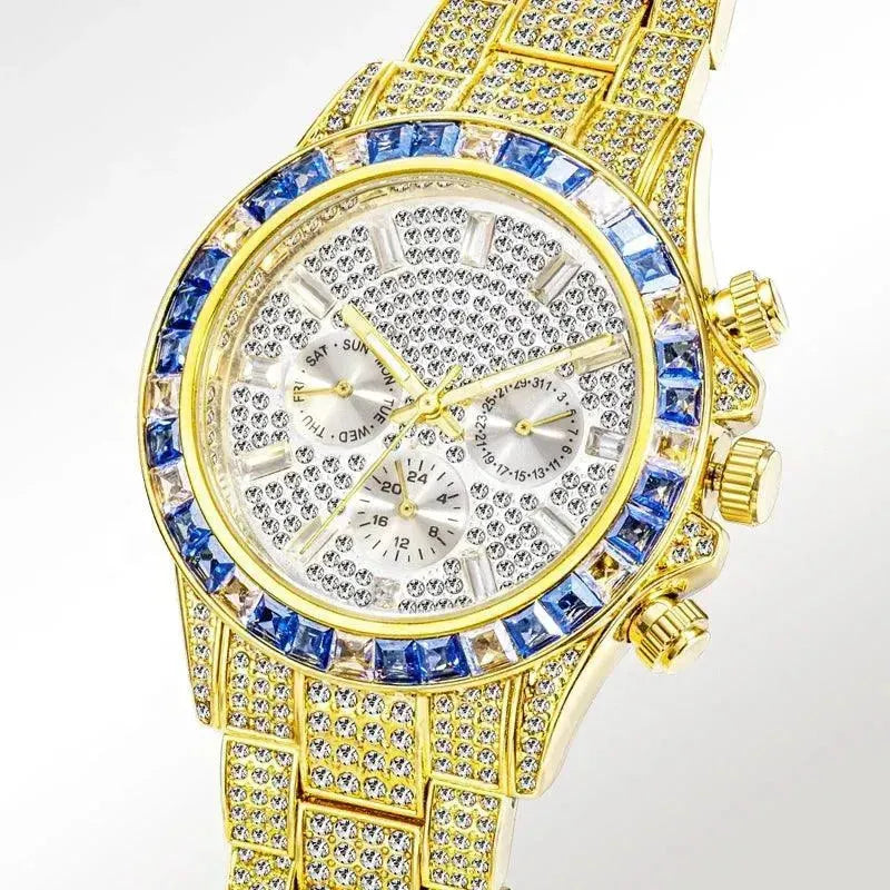 Fashion Iced Out Men Wrist Watch Luxury Hip Hop Jewelry Full Zircon Diamond Stainless Steel Wristwatches Quartz Watches - Miami beauty1