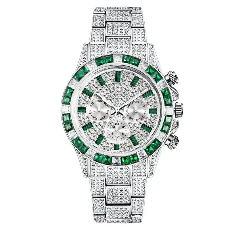 Fashion Iced Out Men Wrist Watch Luxury Hip Hop Jewelry Full Zircon Diamond Stainless Steel Wristwatches Quartz Watches - Miami beauty1