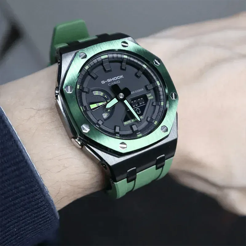 GShock GA2100/2110 Metal Watch Two-tone Green Hulk Case Bezel Strap for casio g shock GA2100 - Miami beauty1