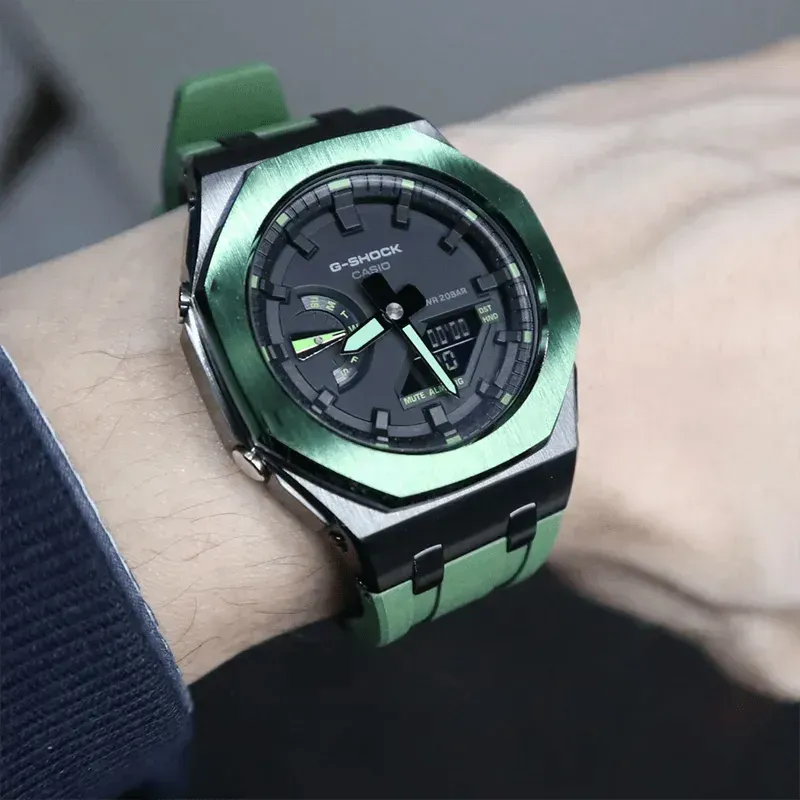 GShock GA2100/2110 Metal Watch Two-tone Green Hulk Case Bezel Strap for casio g shock GA2100 - Miami beauty1