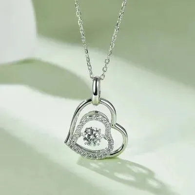 Moissanite 925 Sterling Silver Heart Necklace - Miami beauty1