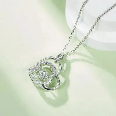 Moissanite 925 Sterling Silver Heart Necklace - Miami beauty1