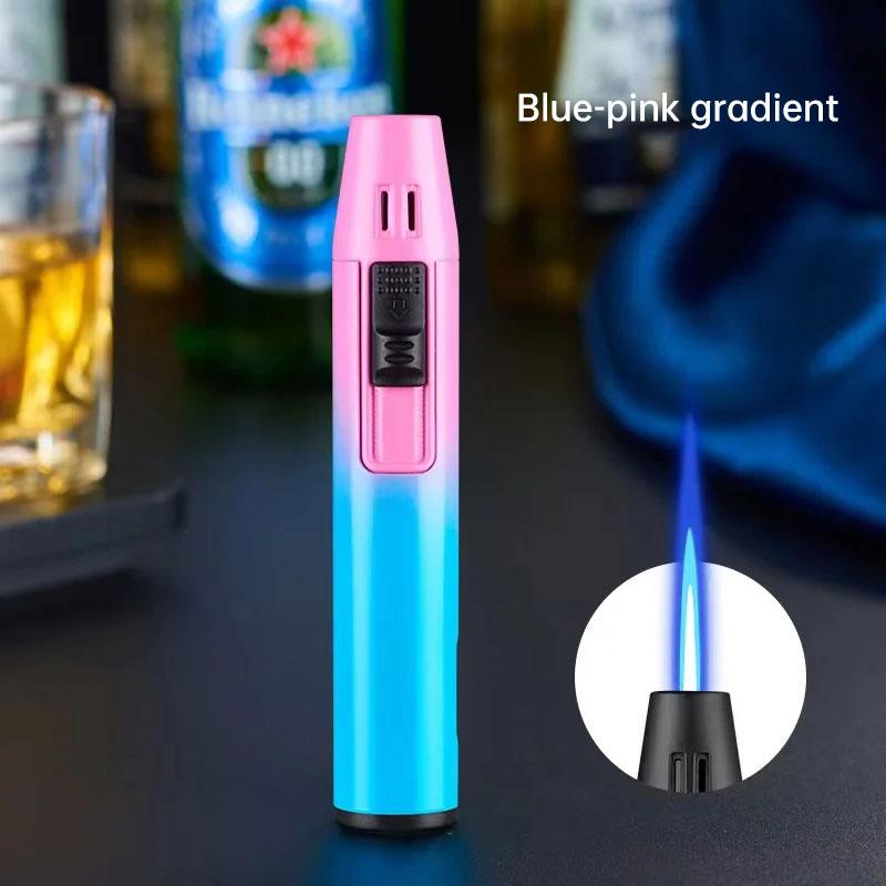 Pen Metal Lighter Mini Spray Gun Inflatable Windproof Butane Gas Lighter Adjustable Straight Shot Blue Flame Cigarette Tools - Miami beauty1