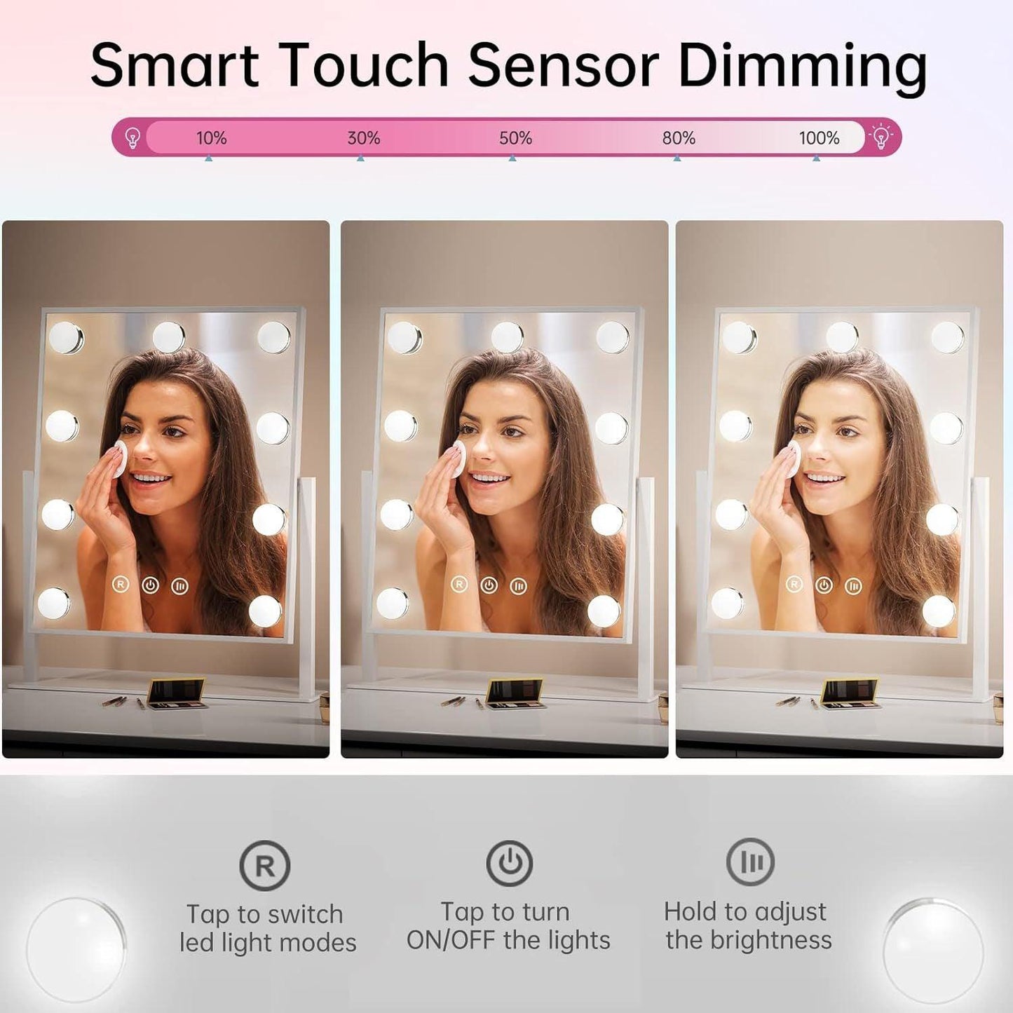 Hollywood Lighted Makeup Mirror, Lighted Vanity Mirror With 9 Dimmable Bulbs And 3 Color Lighting Modes, Smart Touch Control, Plug In Light Up Mirror, Gift