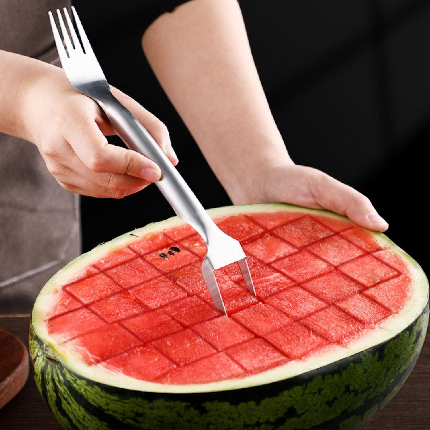 2 In 1 Watermelon Fork Slicer Multi-purpose Stainless Steel Watermelon Slicer Cutter Kitchen Fruit Cutting Fork Fruit Divider Kitchen Gadgets - Miami beauty1