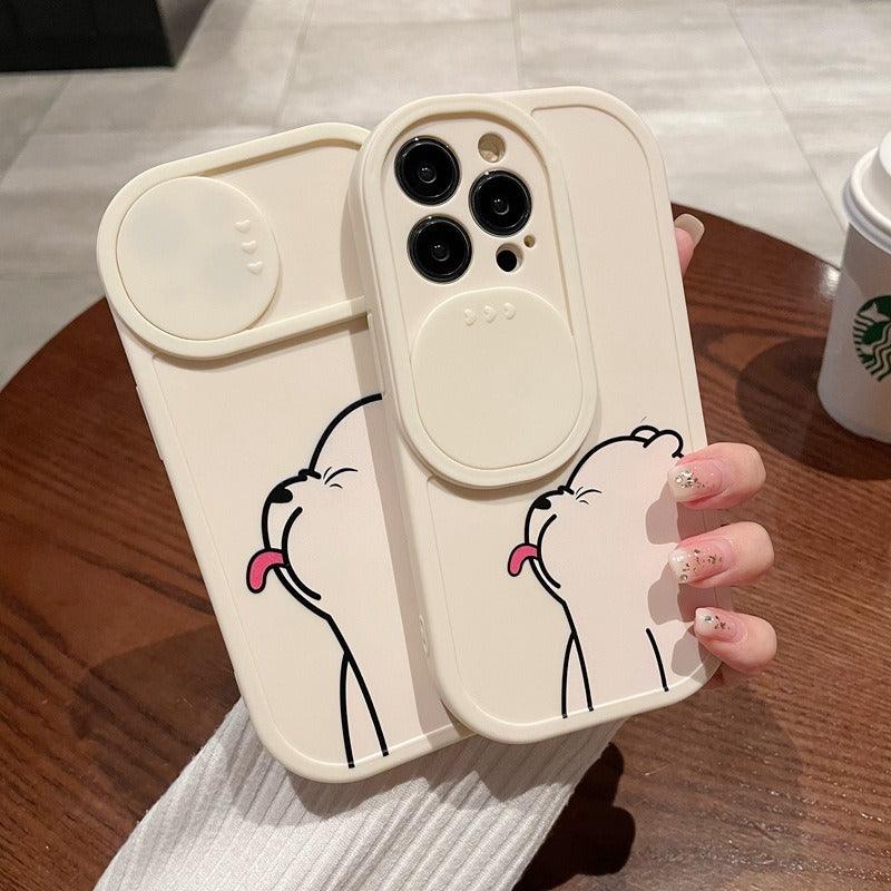 Sliding Window Phone Case Material Suitable for iPhone 15promax Protective Case Apple 14 Cartoon Painted Tongue Bears - Miami beauty1