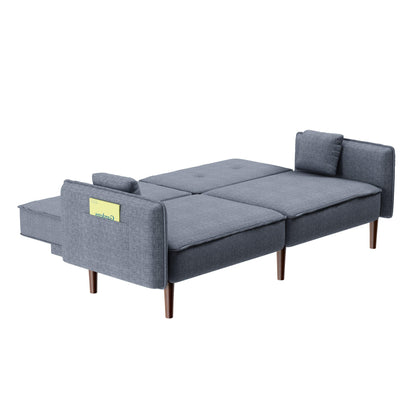 Futon Sofa bed with Solid Wood Leg in Grey Fabric - Miami beauty1