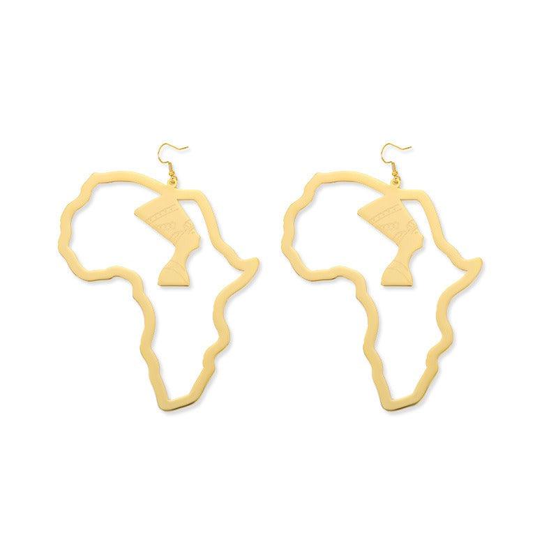 Gold Stainless Steel Egyptian Queen Set Hollow Portrait Design Earrings African Ethnic Jewelry - Miami beauty1