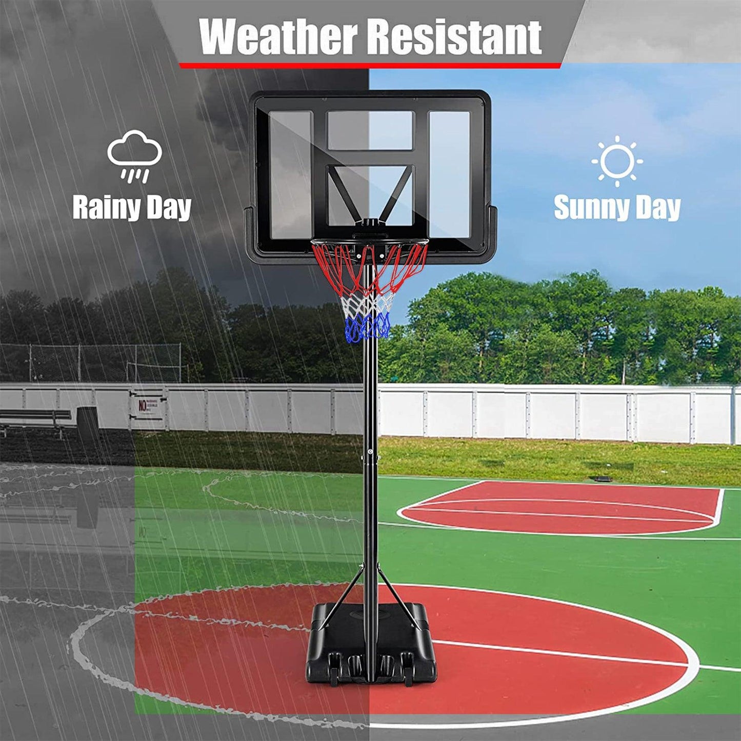 Portable Basketball Hoop Outdoor 4.25FT-10FT Height Adjustable Basketball Goal Shatterproof Backboard - Miami beauty1