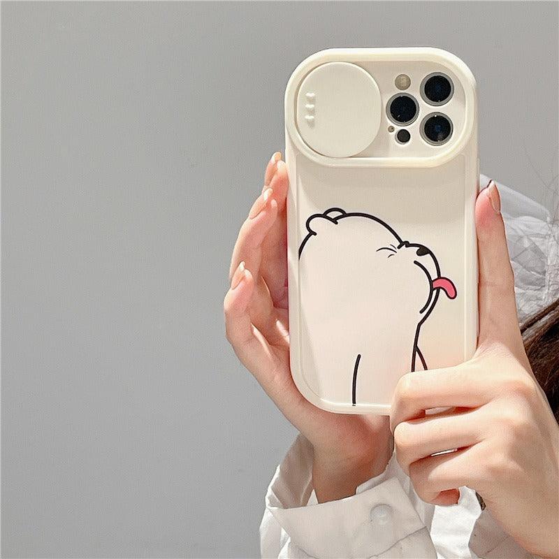 Sliding Window Phone Case Material Suitable for iPhone 15promax Protective Case Apple 14 Cartoon Painted Tongue Bears - Miami beauty1