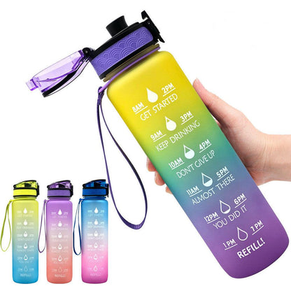 1L Tritan Water Bottle With Time Marker Bounce Cover Motivational Water Bottle Cycling Leakproof Cup For Sports Fitness Bottles - Miami beauty1