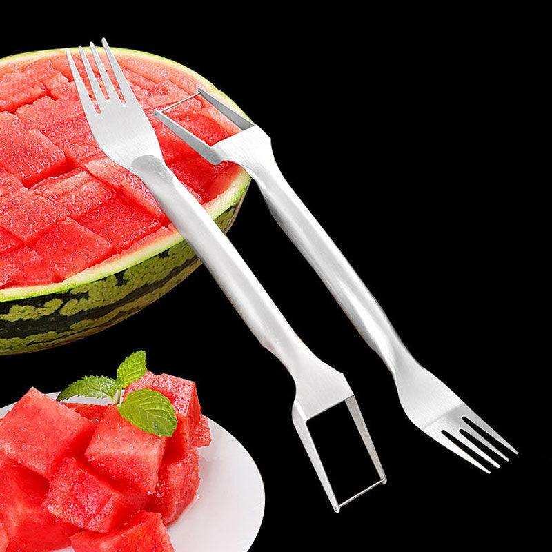 2 In 1 Watermelon Fork Slicer Multi-purpose Stainless Steel Watermelon Slicer Cutter Kitchen Fruit Cutting Fork Fruit Divider Kitchen Gadgets - Miami beauty1