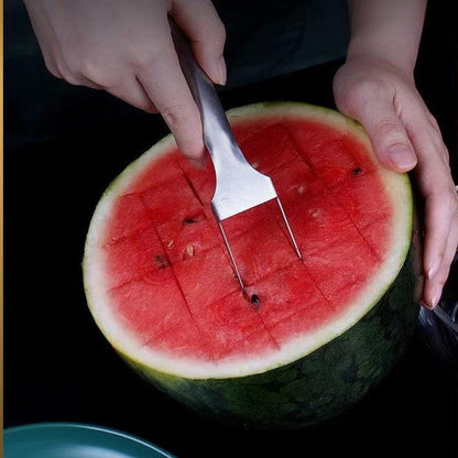 2 In 1 Watermelon Fork Slicer Multi-purpose Stainless Steel Watermelon Slicer Cutter Kitchen Fruit Cutting Fork Fruit Divider Kitchen Gadgets - Miami beauty1