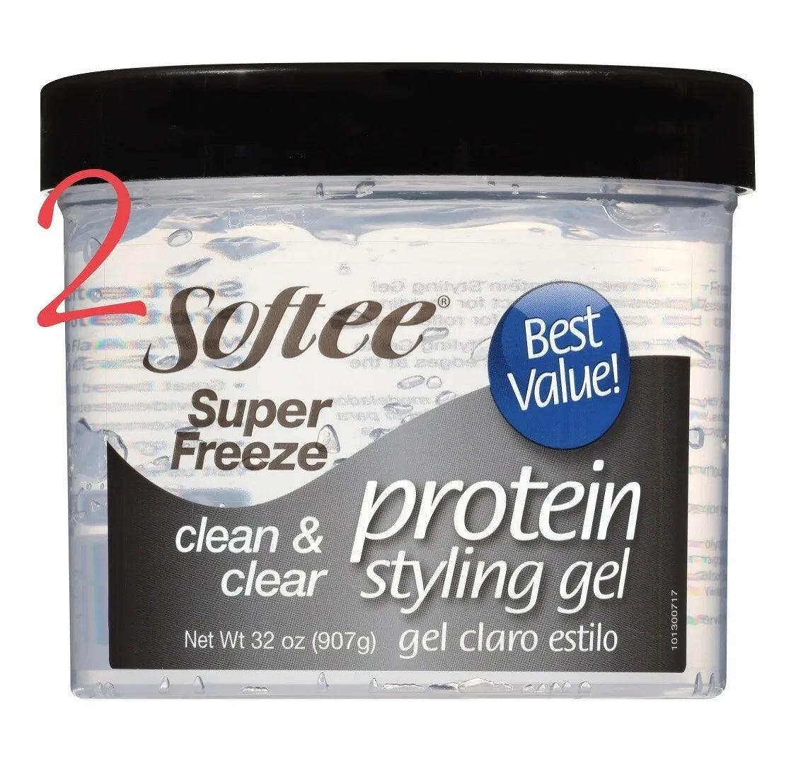 2 Softee Extra Hold Protein Styling Gel 32oz No Flaking&Alcohol Clear+Smell✅ - Miami beauty1