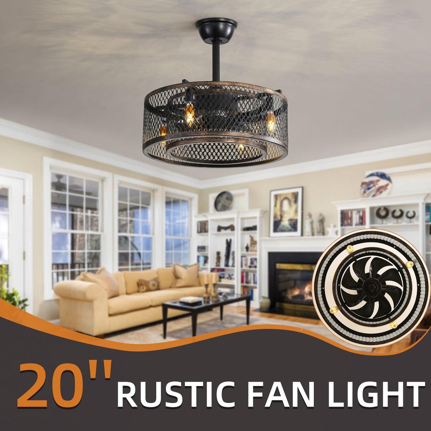 20 inch Caged Ceiling Fan with Lights - Miami beauty1