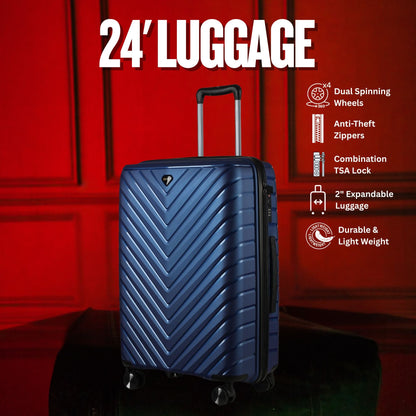 24-inch Blue Hardcase Roller Luggage with 360° Wheels & TSA Lock