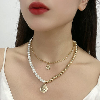 Gold-Plated Glass Pearl Necklace - Miami beauty1