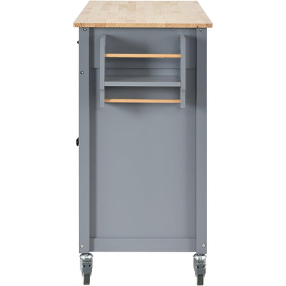 Kitchen Island Cart with Solid Wood Top and Locking Wheels 54.3 Inch Width (Grey Blue) - Miami beauty1