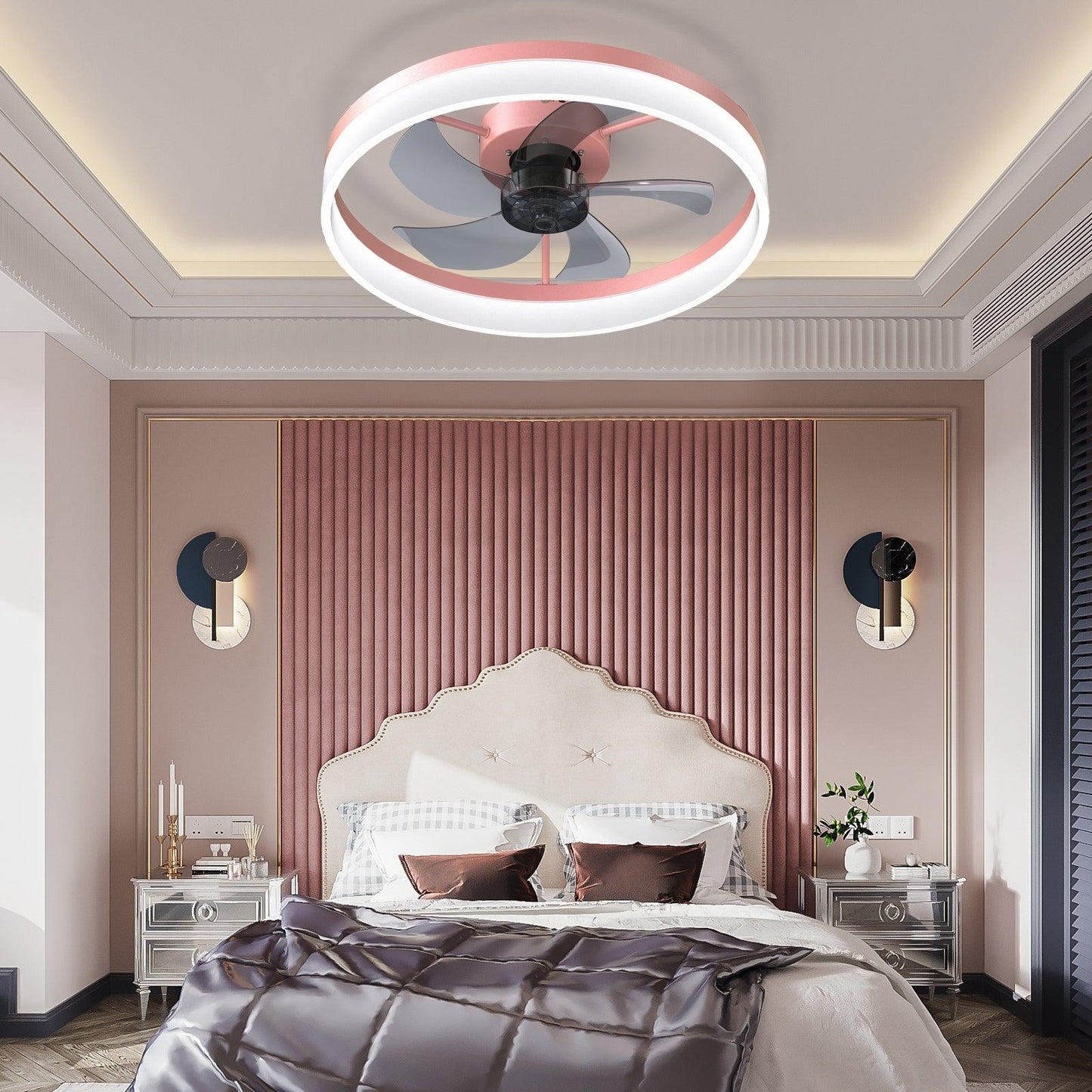 Ceiling Fans with Lights Dimmable LED Embedded installation of thin modern ceiling fans(Pink) - Miami beauty1