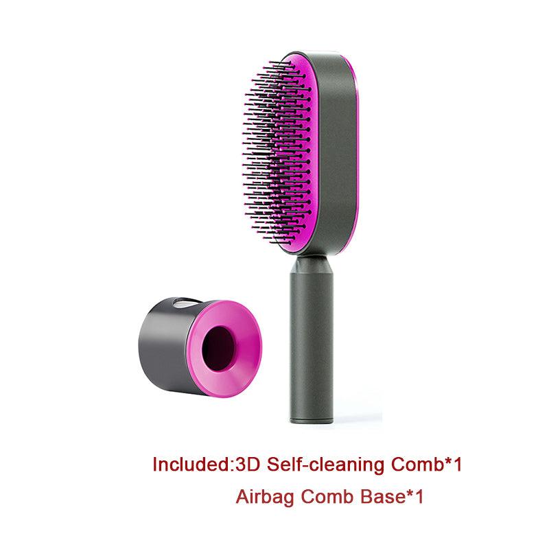 Self Cleaning Hair Brush For Women One-key Cleaning Hair Loss Airbag Massage Scalp Comb Anti-Static Hairbrush - Miami beauty1