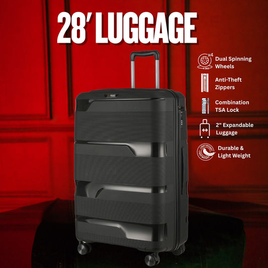28-inch Black Hardcase Roller Luggage with 360° Wheels & TSA Lock