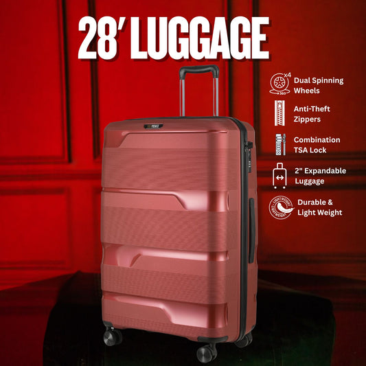 28-inch Red Hardcase Roller Luggage with 360° Wheels & TSA Lock