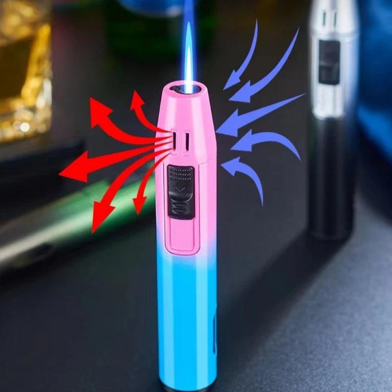 Pen Metal Lighter Mini Spray Gun Inflatable Windproof Butane Gas Lighter Adjustable Straight Shot Blue Flame Cigarette Tools - Miami beauty1