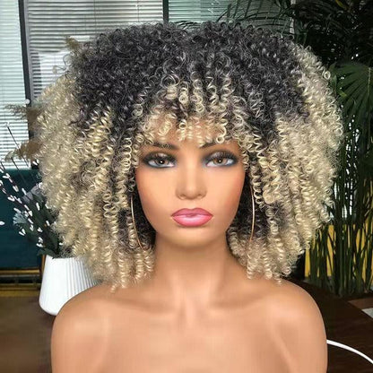 Female Hair African Small Curly Hair Explosion Head Black Chemical Fiber Wig Full Head Set - Miami beauty1