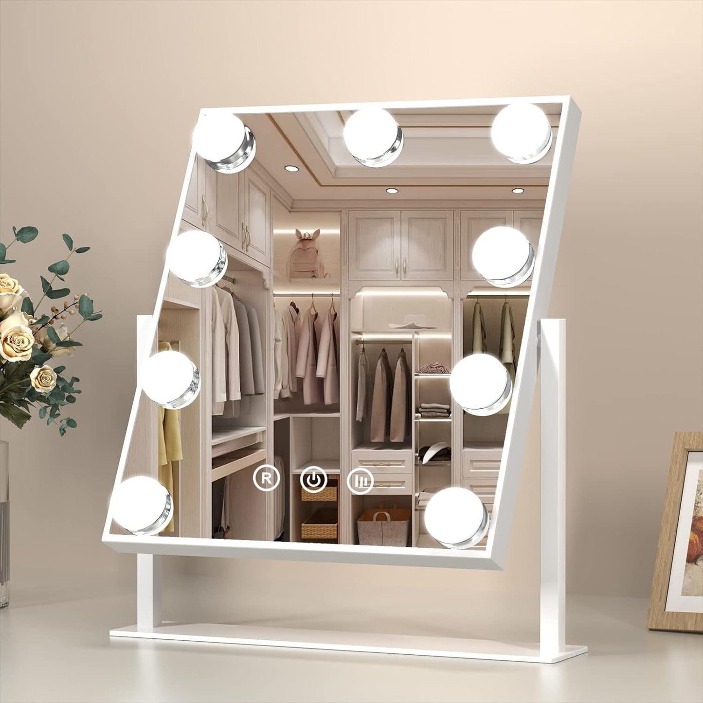 Hollywood Lighted Makeup Mirror, Lighted Vanity Mirror With 9 Dimmable Bulbs And 3 Color Lighting Modes, Smart Touch Control, Plug In Light Up Mirror, Gift