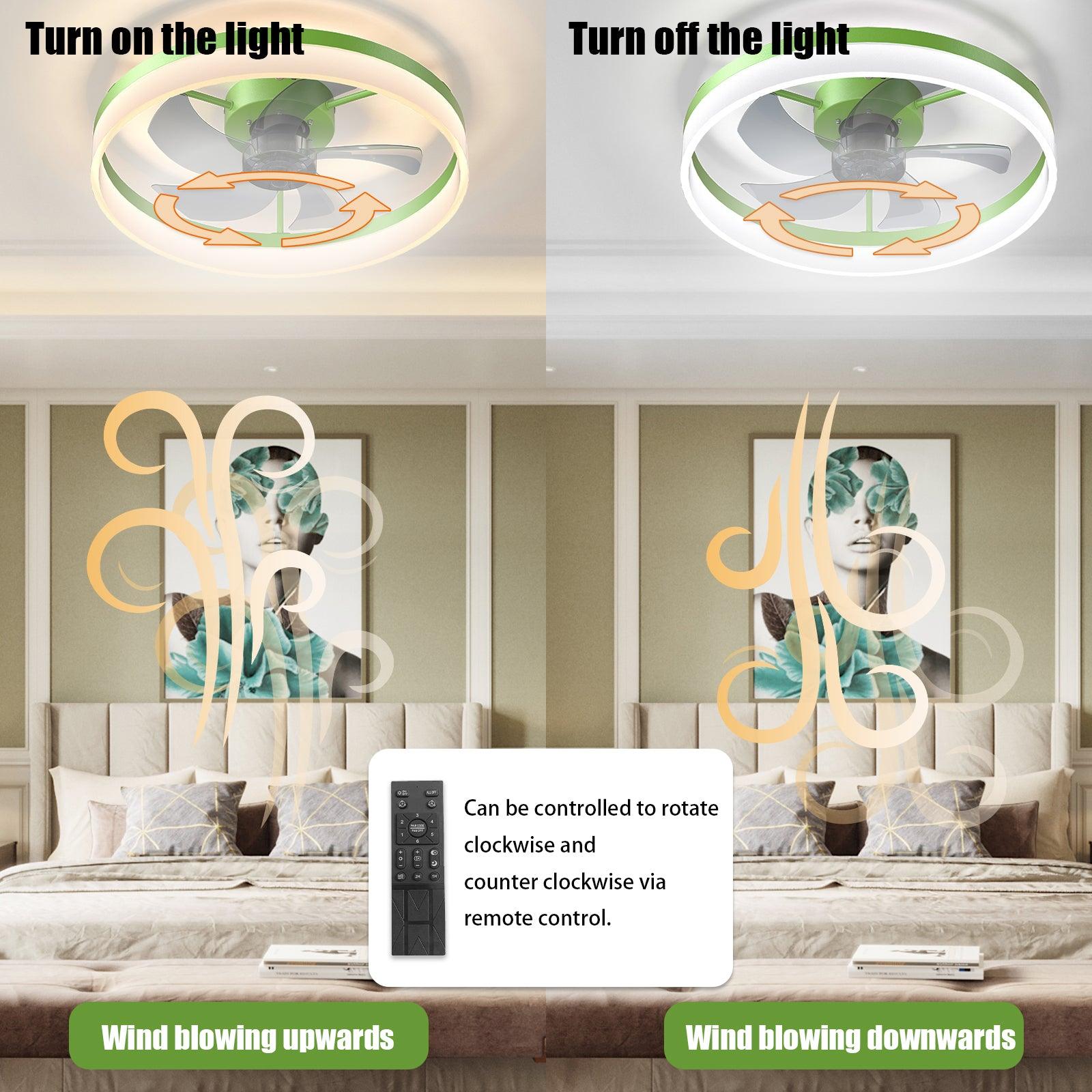 Ceiling Fans with Lights Dimmable LED Embedded installation of thin modern ceiling fans(Green) - Miami beauty1