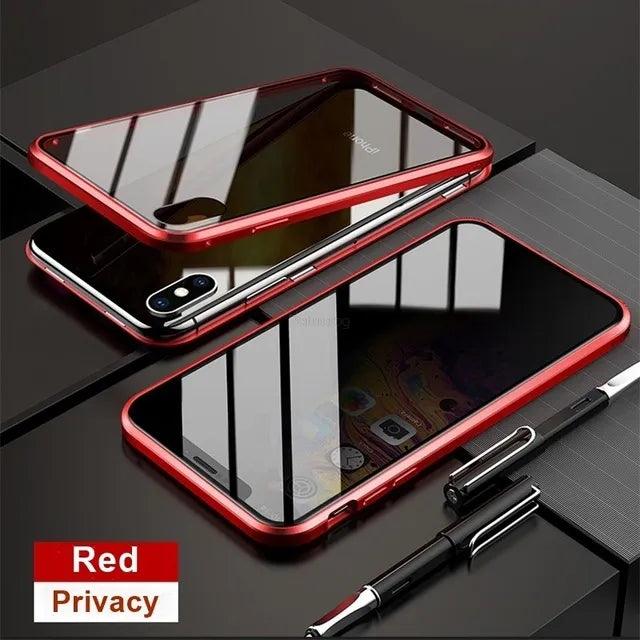 Magnetic Tempered Glass Privacy Metal Case For iphone 15 14 13 12 11 Pro MAX 360 Magnet Antispy Protective Cover - Miami beauty1