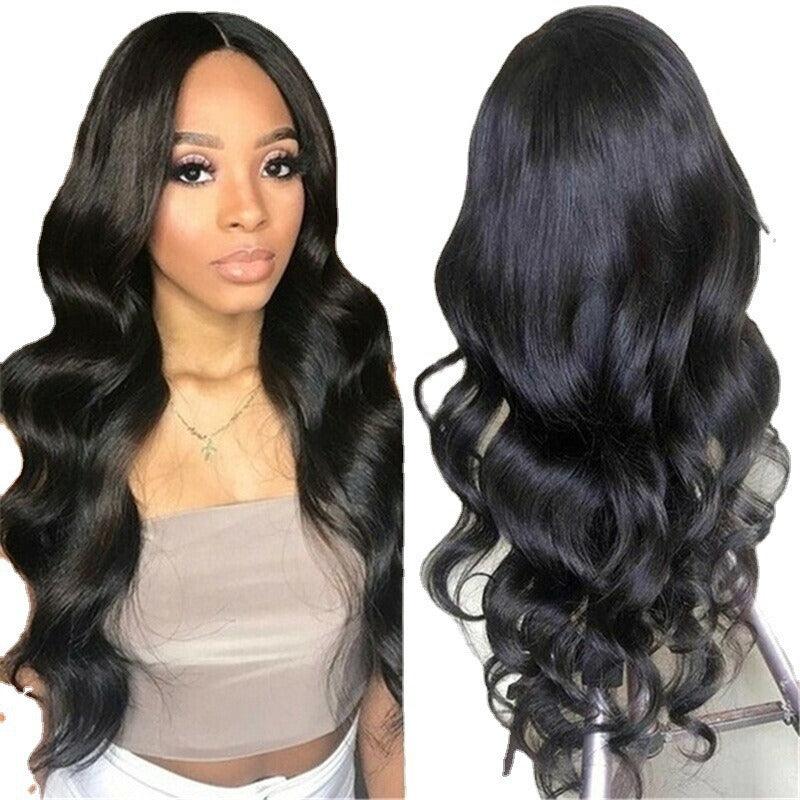 Wig for women European and American medium-parted long curly hair African black large wave chemical fiber full headgear wig - Miami beauty1