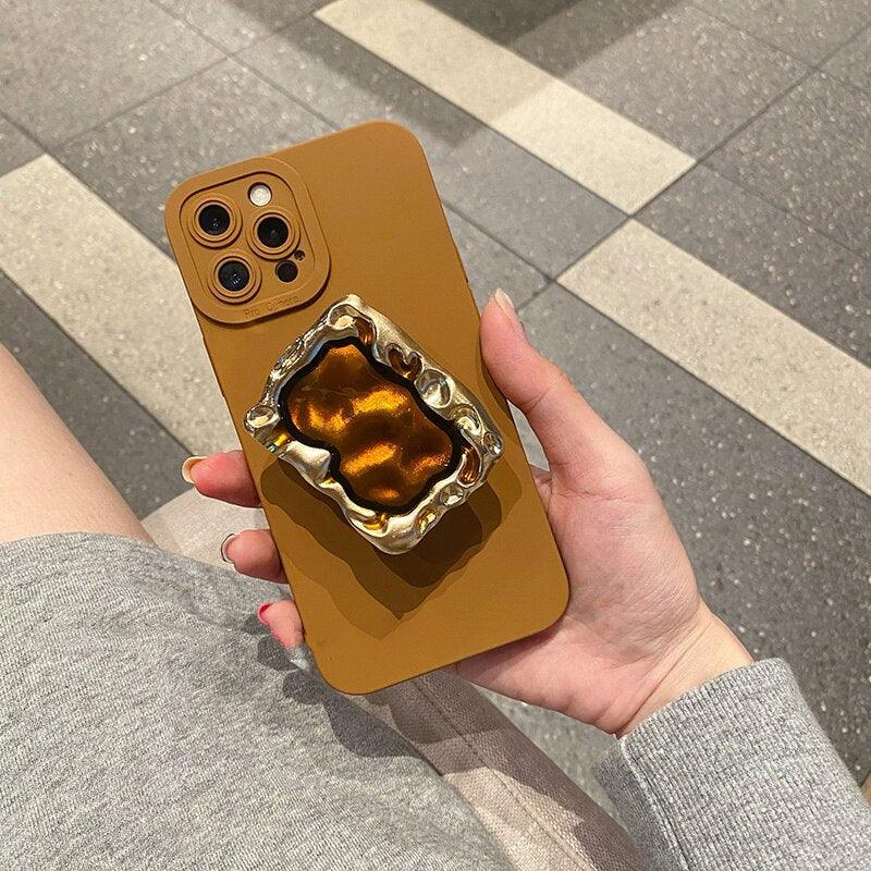 Korea Vintage Metal Ring Holder Stand Silicone Phone Case For iPhone 13 Pro Max 12 11 XS XR X 8 7 Plus SE Luxury Cover - Miami beauty1