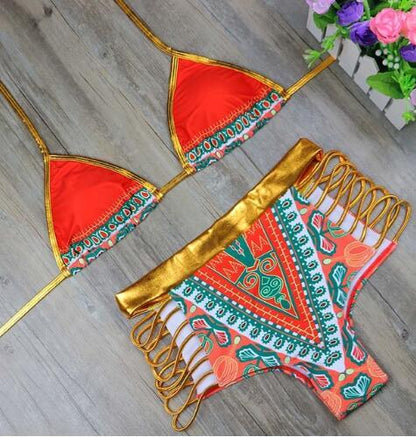 African Print Two-Pieces Bath Suits Bikini Set Sexy Geometric Swimwear Swimsuit - Miami beauty1