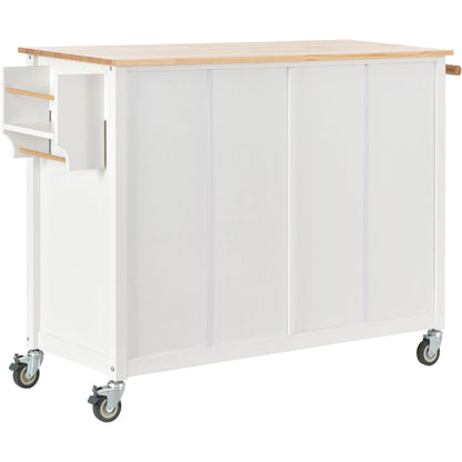 Kitchen Island Cart with Solid Wood Top and Locking Wheels 54.3 Inch Width (White) - Miami beauty1