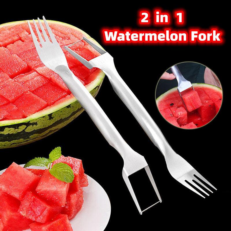 2 In 1 Watermelon Fork Slicer Multi-purpose Stainless Steel Watermelon Slicer Cutter Kitchen Fruit Cutting Fork Fruit Divider Kitchen Gadgets - Miami beauty1