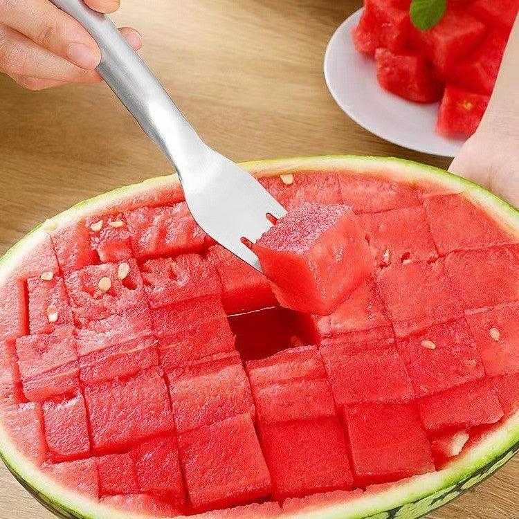 2 In 1 Watermelon Fork Slicer Multi-purpose Stainless Steel Watermelon Slicer Cutter Kitchen Fruit Cutting Fork Fruit Divider Kitchen Gadgets - Miami beauty1