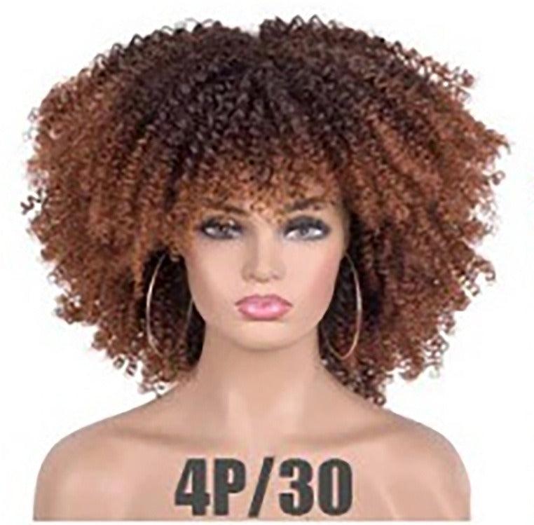 Female Hair African Small Curly Hair Explosion Head Black Chemical Fiber Wig Full Head Set - Miami beauty1